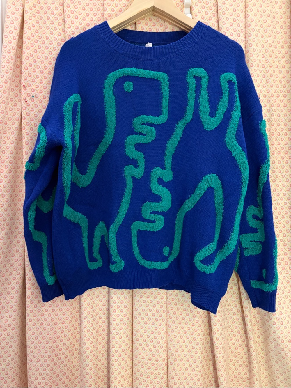 DINOSAUR! Textured Chenille Knit Oversized Sweater Blue/Green